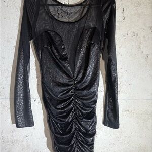 Chic Black Ruched Long Sleeve Dress